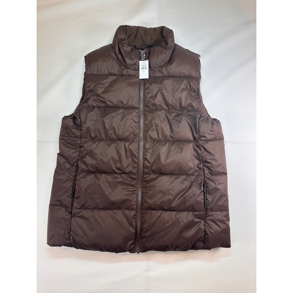 Gap Puffer Vest Brown Quilted Full Zip Fleece Lined Collar Small NEW